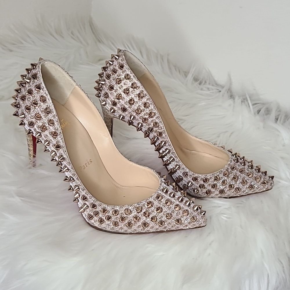 Christian Louboutin Spiked Heels in Silver and Cream
